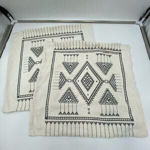 H&M Home Cream Aztec Graphics Cotton Burlap Square Pillow Covers Set of 2